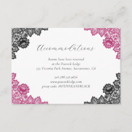 Hot Pink Black Floral Lace Wedding Accommodation Informatiekaartje