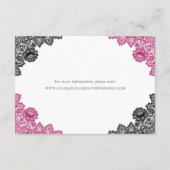 Hot Pink Black Floral Lace Wedding Accommodation Informatiekaartje (Achterkant)