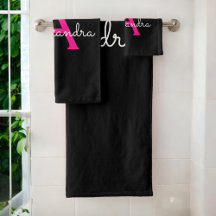 Hot Pink Black Girly Script Monogram Naam