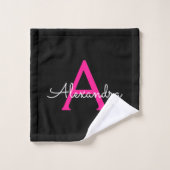 Hot Pink Black Girly Script Monogram Naam Bad Handdoek (Wasdoekje)