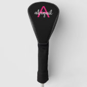 Hot Pink Black Golf Club Monogram Name Girly Golfheadcover (Voorkant)