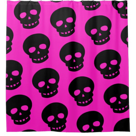 Hot Pink Black Gothic Skulls Pattern Douchegordijn (Voorkant)