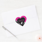 Hot Pink Black Hearts with Wavy Silver Thank You Hart Sticker (Envelop)