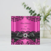 Hot Pink Black Lace Bow Birthday Party Kaart (Staand voorkant)