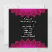 Hot Pink Black Lace Elegant Birthday Party Kaart (Achterkant)
