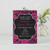 Hot Pink & Black Lace Lingerie Douche Uitnodiging (Staand voorkant)