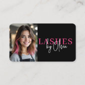 Hot Pink Black Lash Technician Photo QR Code Visitekaartje (Voorkant)