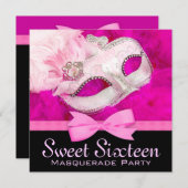 Hot Pink Black Masquerade Party Uitnodigingen (Voorkant / Achterkant)