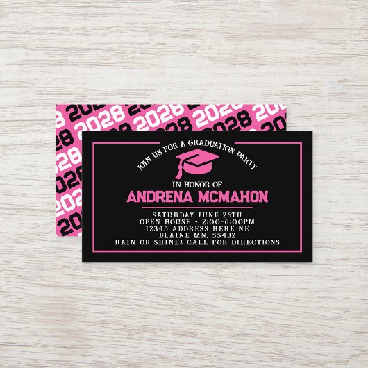 Hot Pink & Black Mini Afstuderen Uitnodigingen