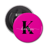 Hot Pink Black Monogram Button Flesopener (Voorkant)