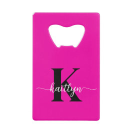 Hot Pink Black Monogram Creditkaart Flessenopener