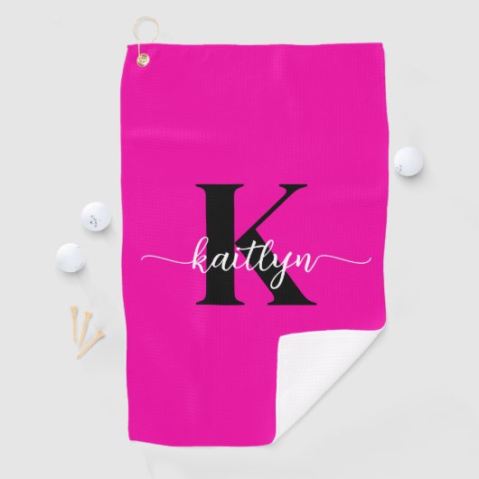 Hot Pink Black Monogram Golfhanddoek (Insitu)