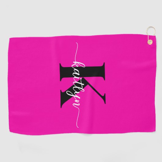 Hot Pink Black Monogram Golfhanddoek (Horizontaal)