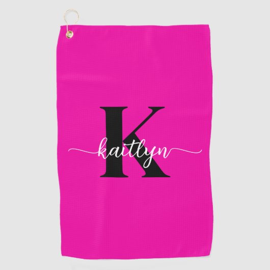 Hot Pink Black Monogram Golfhanddoek (Voorkant)