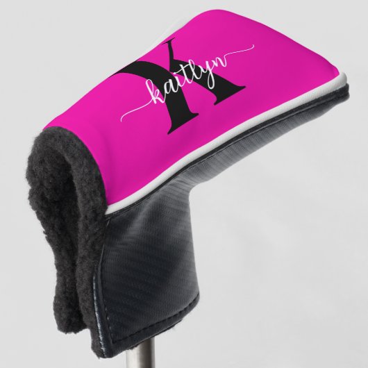 Hot Pink Black Monogram Golfheadcover (3/4 voorkant)