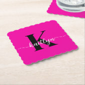 Hot Pink Black Monogram Kartonnen Onderzetters (Gebogen)