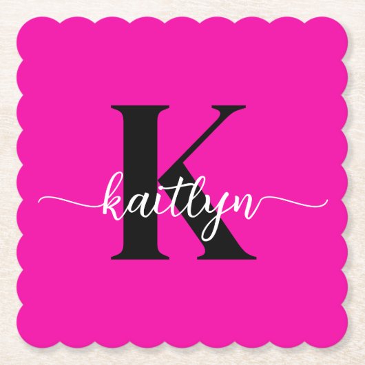 Hot Pink Black Monogram Kartonnen Onderzetters (Voorkant)