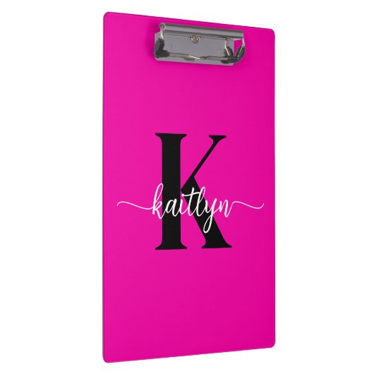 Hot Pink Black Monogram Klembord (Rechts)