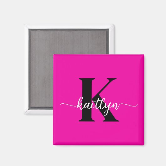 Hot Pink Black Monogram Magneet (Voorkant / Achterkant)