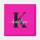 Hot Pink Black Monogram Magneet (Voorkant)