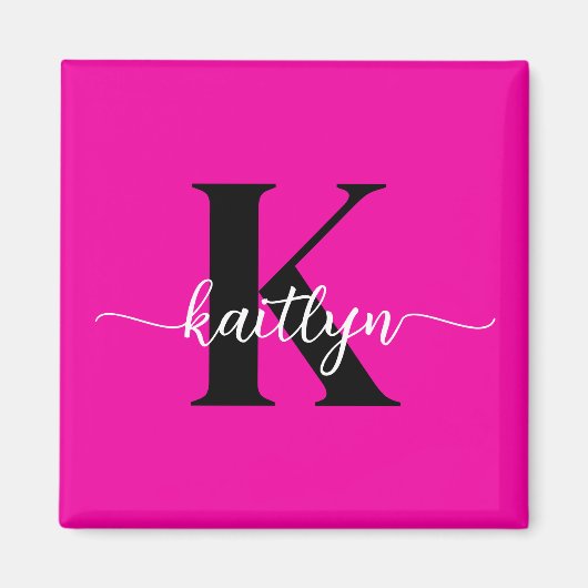 Hot Pink Black Monogram Magneet (Voorkant)