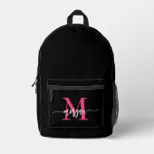 Hot Pink Black Monogram Meisje Terug naar school Bedrukte Rugzak (Voorkant)