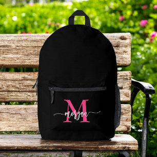 Hot Pink Black Monogram Meisje Terug naar school Bedrukte Rugzak