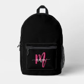 Hot Pink Black Monogram Meisje Terug naar school Bedrukte Rugzak (Voorkant)