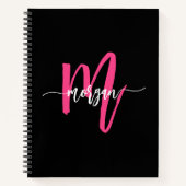 Hot Pink Black Monogram Meisje Terug naar school Notitieboek (Voorkant)