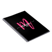 Hot Pink Black Monogram Meisje Terug naar school Notitieboek (Rechterzijde)