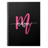 Hot Pink Black Monogram Meisje Terug naar school Notitieboek (Voorkant)