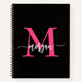 Hot Pink Black Monogram Meisje Terug naar school Notitieboek (Voorkant)