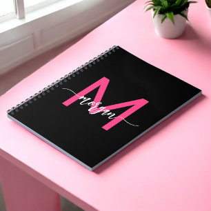 Hot Pink Black Monogram Meisje Terug naar school Notitieboek
