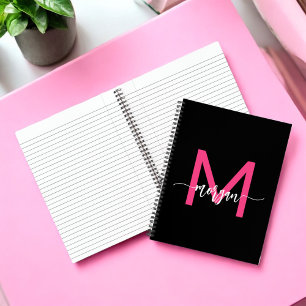 Hot Pink Black Monogram Meisje Terug naar school Notitieboek