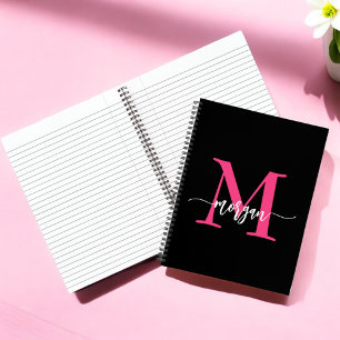 Hot Pink Black Monogram Meisje Terug naar school Notitieboek