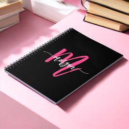 Hot Pink Black Monogram Meisje Terug naar school Notitieboek