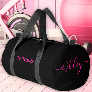 Hot Pink Black Monogram meisjesscriptnaam Plunjezak