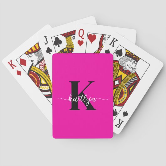 Hot Pink Black Monogram Pokerkaarten (Achterkant)