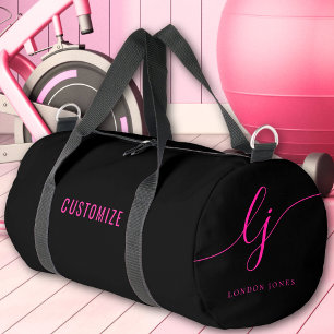 Hot Pink Black Monogram Script Naam Meisje Plunjezak