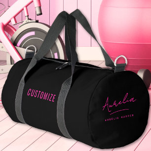 Hot Pink Black Monogram Script Naam Meisje Plunjezak