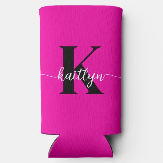 Hot Pink Black Monogram Seltzer Blikjeskoeler (Achterkant)