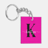 Hot Pink Black Monogram Sleutelhanger (Voorkant Links)