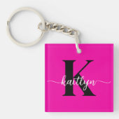 Hot Pink Black Monogram Sleutelhanger (Voorkant)