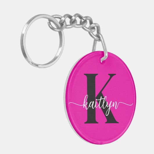 Hot Pink Black Monogram Sleutelhanger (Voorkant Links)