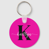 Hot Pink Black Monogram Sleutelhanger (Voorkant)