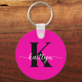 Hot Pink Black Monogram Sleutelhanger (Achterkant)