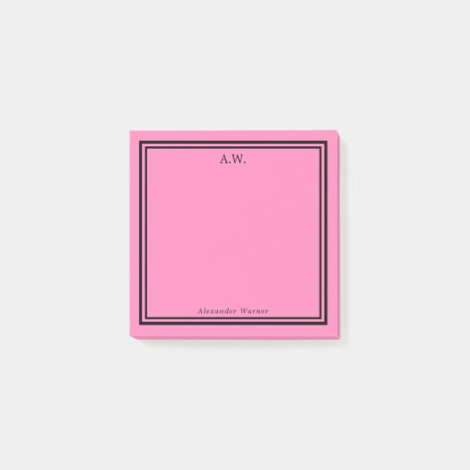 Hot Pink & Black Monogrammen Post-it® Notes (Voorkant)