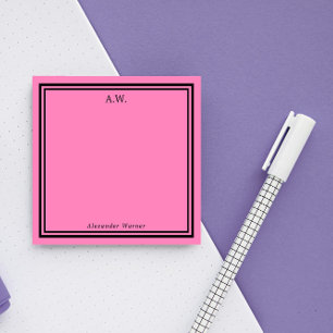 Hot Pink & Black Monogrammen Post-it® Notes