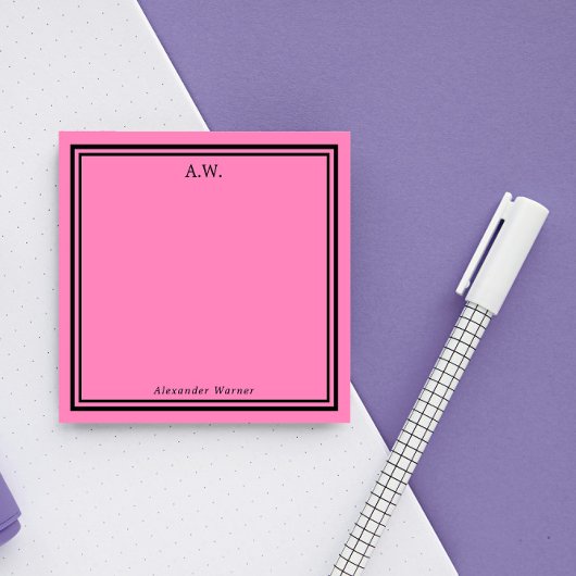Hot Pink & Black Monogrammen Post-it® Notes