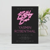 Hot Pink Black Neon Lights Girly Verjaardag Bash Kaart (Staand voorkant)